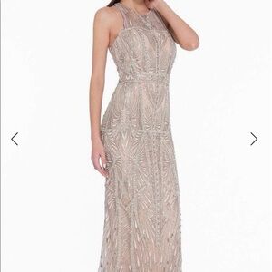 Terani couture elegant nude biege rose rhinestone evening gown size 12